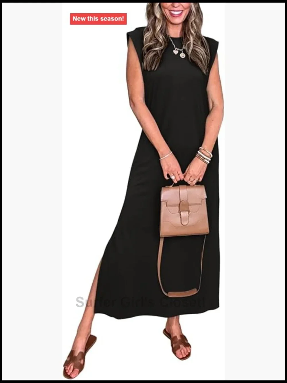 Women's Sleeveless Summer Maxi Dress with Pockets Side Slit Casual Beach